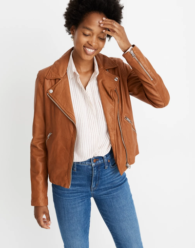 Shop Mw Washed Leather Motorcycle Jacket In Burnt Sienna