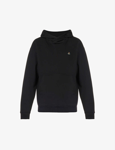 Shop Vivienne Westwood Logo-embroidered Kangaroo-pocket Cotton-jersey Hoody In Black