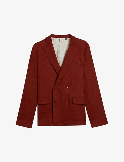 Shop Ted Baker Men's Burnt Red Shutton Double-breasted Wool And Linen-blend Blazer