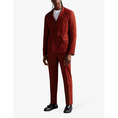 Shop Ted Baker Men's Burnt Red Shutton Double-breasted Wool And Linen-blend Blazer