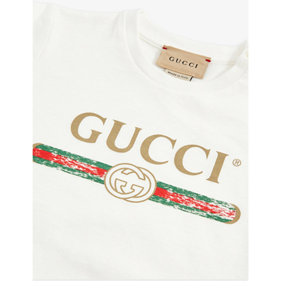 Shop Gucci White/green/red Vintage Logo Cotton T-shirt 3-36 Months