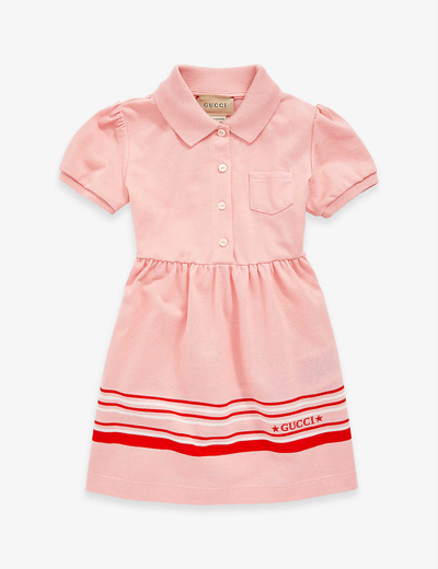 Shop Gucci Pink Stripe Logo-embroidered Cotton-pique Polo Dress 3-36 Months