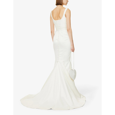House Of Cb Emilie Cowl-overlay Satin Bridal Gown In Off White