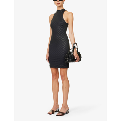 Shop Misbhv Lara Monogrammed Stretch-woven Mini Dress In Black