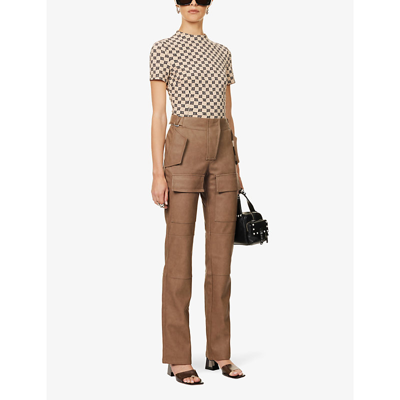 Shop Misbhv Moto Straight-leg Mid-rise Faux-leather Trousers In Brown