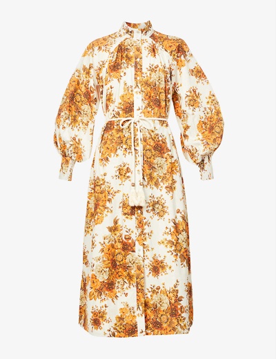 Shop Alemais Derby Floral-print Organic-cotton Maxi Dress In Cream/rust