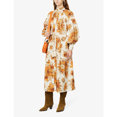Shop Alemais Derby Floral-print Organic-cotton Maxi Dress In Cream/rust