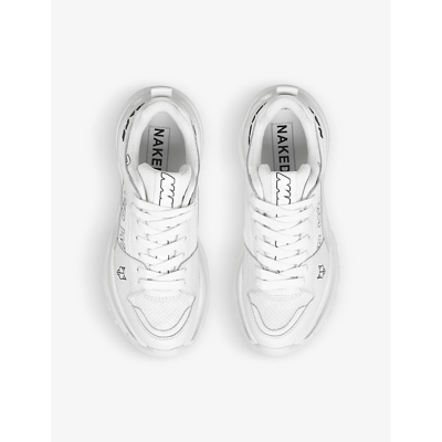 Shop Naked Wolfe Wind Logo Leather And Textile Trainers In White