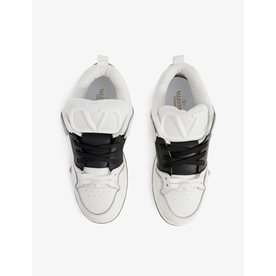 Shop Valentino Garavani Mens White/blk Open Skate Contrast-stripe Leather And Woven Low-top Trainers