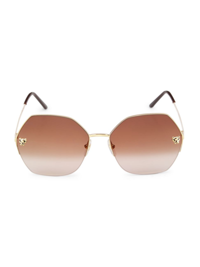 Shop Cartier Women's Geometric 62mm Sunglasses In Gold