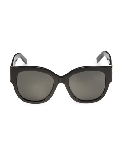 Shop Saint Laurent Women's Sl M95/f 55mm Round Sunglasses In Black