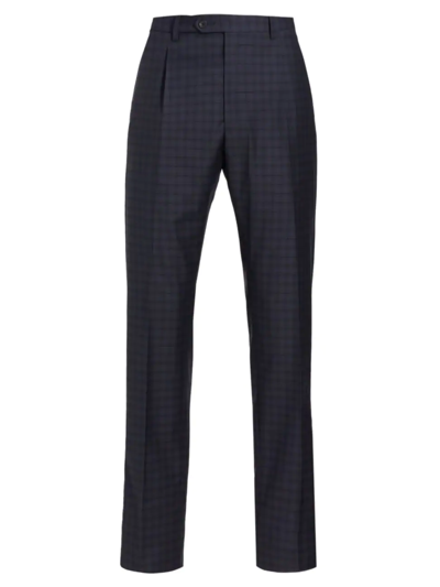Shop Saks Fifth Avenue Men's Collection Mini Plaid Wool Dress Pants In Navy Blazer