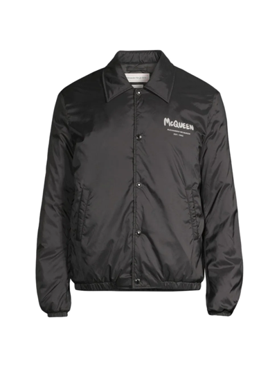Shop Alexander Mcqueen Men's Logo Bomber Jacket In Black White
