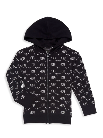 Shop Emporio Armani Little Boy's & Boy's Jacquard Eagle Zip-up Hooded Cardigan In Navy