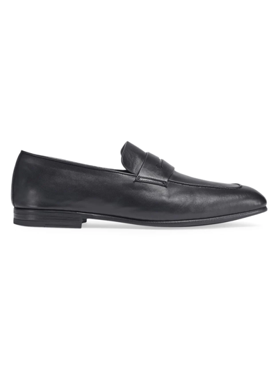 Shop Zegna Men's Leather Penny Loafers In Navy