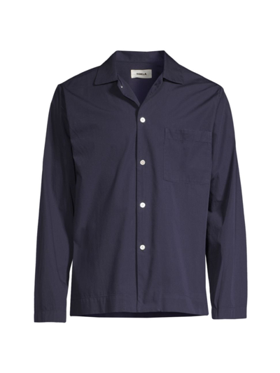 Shop Tekla Men's Cotton Long-sleeve Shirt In True Navy