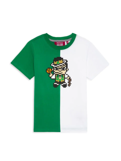 Shop Mostly Heard Rarely Seen 8-bit Little Boy's & Boy's Mini Boston Split T-shirt In White Green