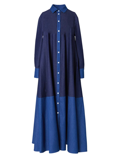 Shop Carolina Herrera Women's Seamed Denim Two-tone Shirtdress In Navy Multi
