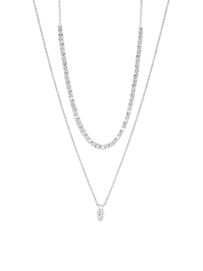 Shop Adriana Orsini Women's Loveall 18k-white-gold-plated & Cubic Zirconia Double-chain Necklace In White Gold