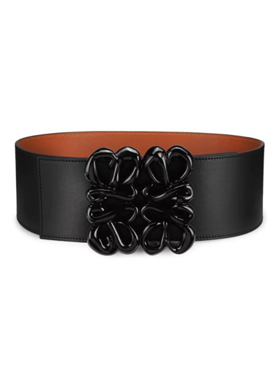 Shop Loewe Women's Reversible Inflated Anagram Leather Waist Belt In Black Tan
