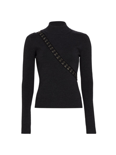 Shop Monse Women's Hook & Eye Wool-blend Turtleneck Sweater In Charcoal