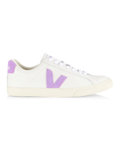 Shop Veja Women's Esplar Leather Low-top Sneakers In White Lavender