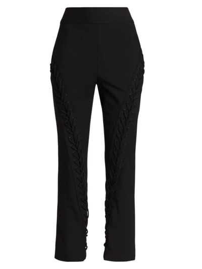 Shop Monse Women's Lace-up Stretch Wool Gabardine Straight Trousers In Black