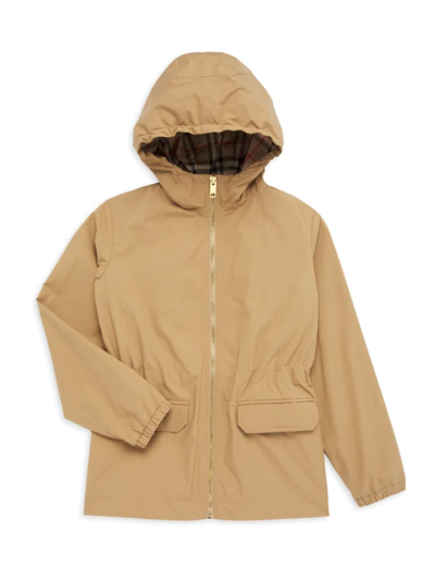 Shop Burberry Little Girl's & Girl's Bridget Hooded Coat In Archive Beige Check