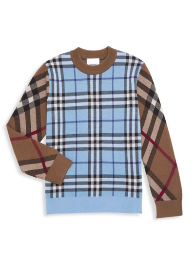 Shop Burberry Little Boy's & Boy's Milo Check Print Wool-blend Sweater In Blue Check