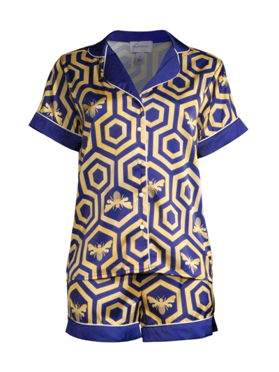 Shop Averie Sleep Women's Colbee Honeycomb Print Short Pajama Set In Navy Blue