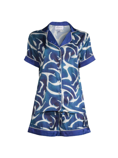 Shop Averie Sleep Women's Thea Hamu Print Short Pajama Set In Royal Blue