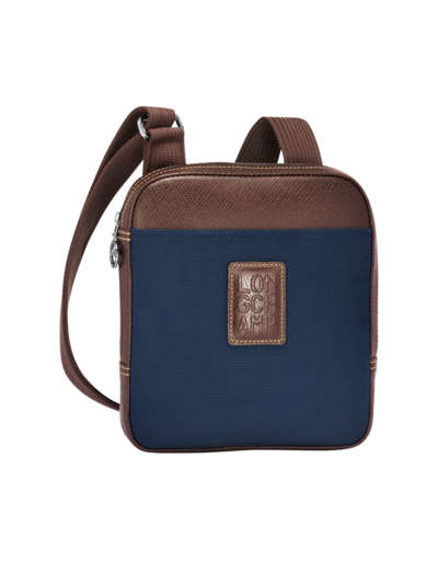 Shop Longchamp Nylon Leather Compact Crossbody Bag In Blue