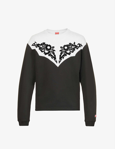 Shop Kenzo Floral-print Two-tone Cotton-jersey Sweatshirt In Black