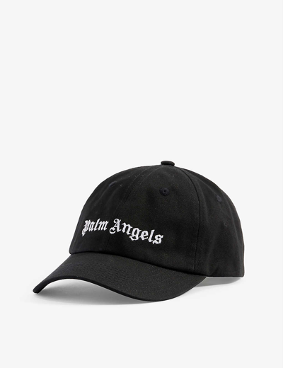 Shop Palm Angels Classic Logo-embroidered Cotton-twill Cap In Black White