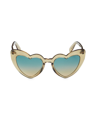 Shop Saint Laurent Women's Loulou 54mm Heart Sunglasses In Yellow Blue