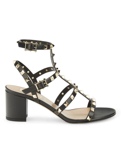 Shop Valentino Women's Rockstud Block Heel Gladiator Sandals In Black