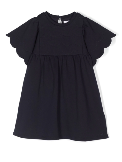 Shop Chloé Scallop-trim Dress In Blue