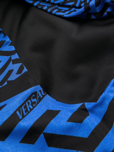 Versace Monogram Multi Foulard Long Sleeve Mini Dress In Blue