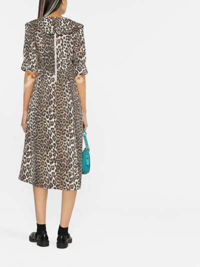 Shop Ganni Leopard-print Midi Dress In Neutrals