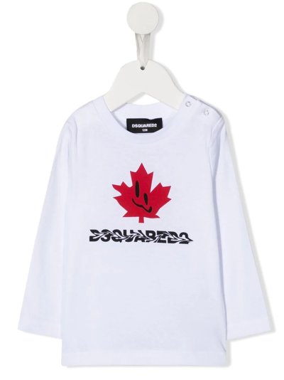 Shop Dsquared2 Logo-print Long-sleeve T-shirt In White