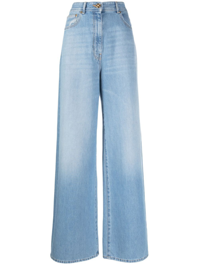 Shop Versace High-rise Wide-leg Jeans In Blue