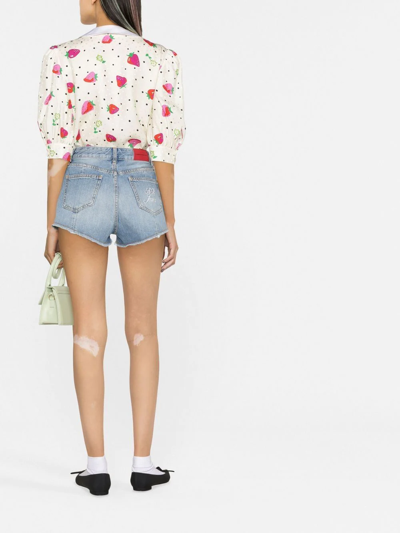 Shop Alessandra Rich Logo-embroidered Denim Shorts In Blue