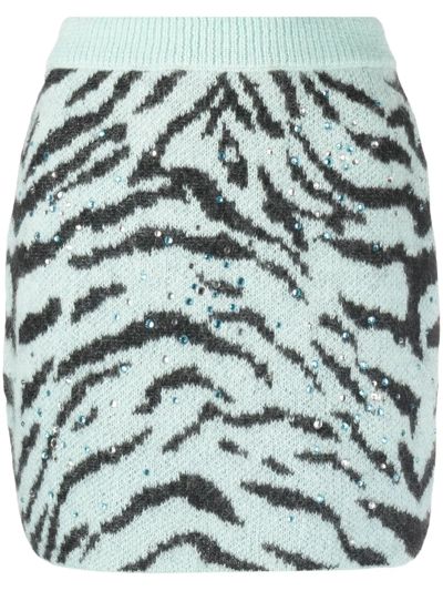 Shop Alessandra Rich Zebra Intarsia Knitted Miniskirt In Blue