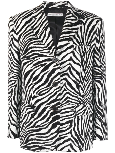 Shop Alessandra Rich Zebra-print Single-breasted Blazer In Black