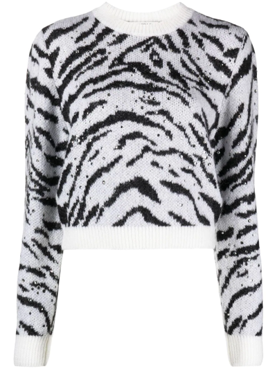 ALESSANDRA RICH ZEBRA INTARSIA KNITTED SWEATER 