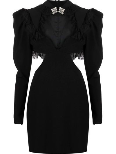 Shop Alessandra Rich Cut-out Detailed Lace-trim Dress In Black