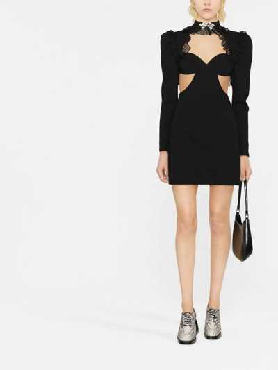 Shop Alessandra Rich Cut-out Detailed Lace-trim Dress In Black