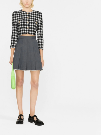 Alessandra Rich Cropped Houndstooth Wool-blend Tweed Jacket In Black