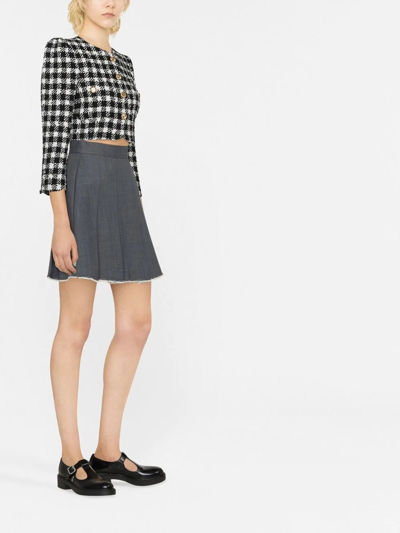 Alessandra Rich Cropped Houndstooth Wool-blend Tweed Jacket In Black