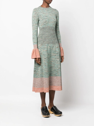 Shop Ulla Johnson Nathalie Mélange-effect Knitted Dress In Green